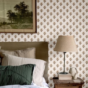 Carta da parati floreale Regencycore, elegante decorazione neutra, stacca e attacca, tradizionale non incollata