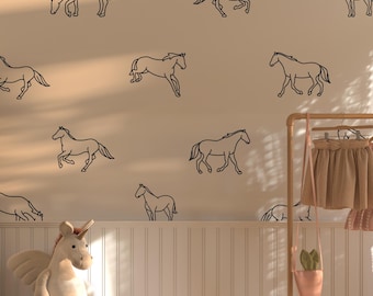 Einfaches Pferd Wandtattoo, Umriss Pferd Aufkleber, Benutzerdefinierte Farbe Pferd Dekor, Western Kinderzimmer, Schälen und Stick entfernbare Wandtattoos