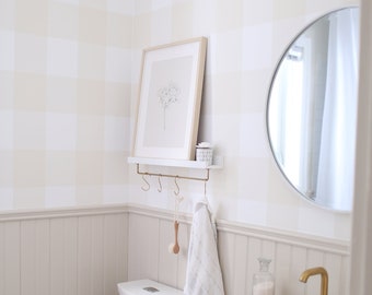 Tan Gingham Peel and Stick Wallpaper | Removable Checkered Wall Fabric