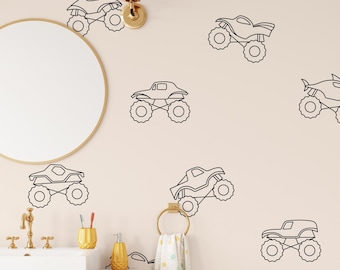 Monster Truck Wall Stickers for Kids Room, Customizable Peel and Stick Monster Truck Decals, Boys Nursery Wall Art, Vehicle Theme Decor