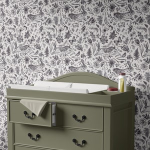 Rabbits Tulips Butterfly Wallpaper, Woodland Wallpaper, Forest Animal Wallpaper, Neutral Nursery Wallpaper, Nursery Decor, Modern Wallpaper.