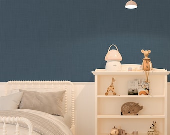 Grasscloth Style Wallpaper - Denim Blue  Wallpaper, Traditional or Peel and stick wallpaper options, faux grass cloth linen style in blue