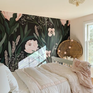Large Floral Mural Wallpaper. Watercolor Floral. Peel and Stick Removable Wallpaper. Multiple Color Size Options. Removable Wallpaper Boho