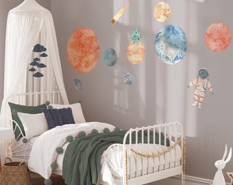 Space Wall Decals - Kids Room Decor - Planets, Rockets, and Astronaut Wall Stickers - Nursery Space Theme - Removable Space Decals, Alien