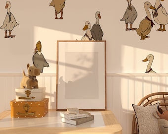 Duck Duck Goose Wall Decals – Vintage Boho Chic Removable Stickers, Whimsical Waterfowl Nursery Decor, Playful Bird Adhesive Art, Duck Decor