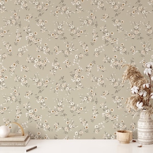 Dainty Flower Wallpaper. Peel and stick wallpaper. Removable wallpaper. Floral Wallpaper. Easy Install Removable Floral Wall Decor, Neutrals