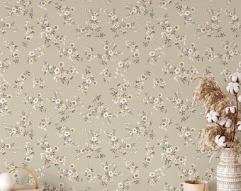 Dainty Flower Wallpaper. Peel and stick wallpaper. Removable wallpaper. Floral Wallpaper. Easy Install Removable Floral Wall Decor, Neutrals