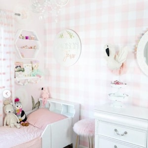 Pink Gingham Wallpaper | Peel and Stick Wallpaper | Removable for Interior Design | Pink Checkered | Removable Wallpaper | Pink | Cute