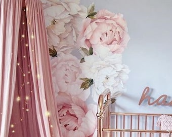 Pink Peony Wall Decal - Floral Wall Decals - Removable Peel and Stick Wallpaper Decals - Peonies - Flower Wall Stickers - Flower Decals