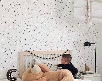 Constellations Wallpaper | Peel and Stick Wallpaper | Stars | Removable Wallpaper | Space Decor | Kids Bedroom | Nusery Decor