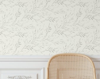 Papel pintado floral suave y bonito, papel pintado botánico neutro, papel pintado floral de pradera, papel pintado estilo cabaña, decoración floral de pared para habitación infantil.