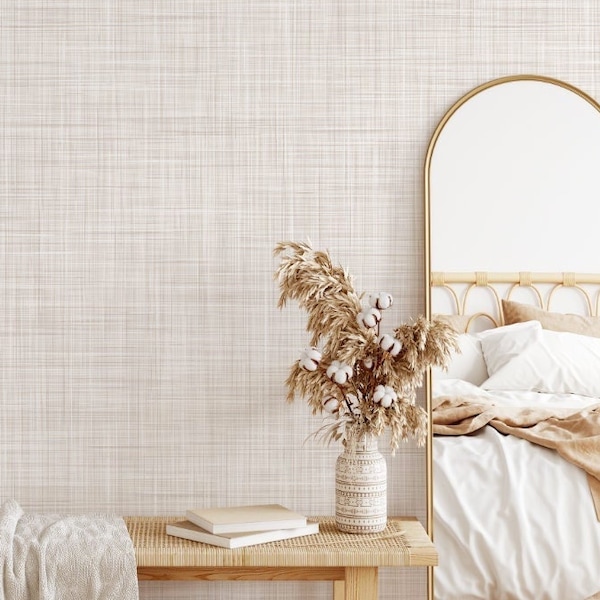 Natural Linen Grasscloth Style (Faux) Peel & Stick Wallpaper - Handmade, Easy-Install, Removable Wall Fabric for Home and Office Decor
