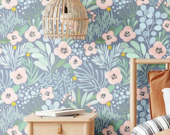 Delicate Blossom Flower Wallpaper, Peel and stick wallpaper. Traditional wallpaper. Floral Wallpaper. Nursery Decor. Flower Decor. Removable