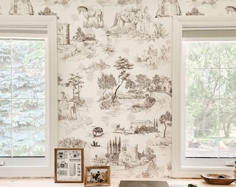 French Scene Wallpaper, Toile de Jouy Wallpaper, Removable Peel and Stick Wallpaper, french wallpaper Wallpapers, vintage wallpaper for wall