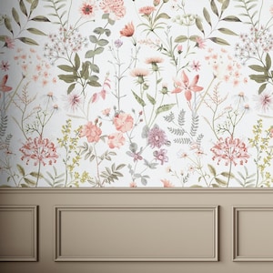 Grand papier peint floral aquarelle fleurs sauvages - Décoration murale florale vibrante, amovible, respectueuse de l'environnement, déco facile à louer
