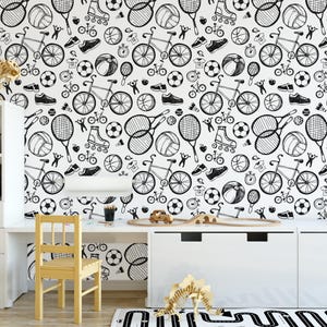 Retro Sports Wallpaper for Kids Room, Sports Themed Wall Decor, Boys Bedroom Wallpaper, Teen Room Sports Design, Wallpaper for sports fans
