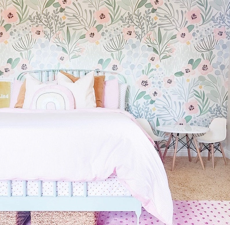 Dakota Days Floral Wallpaper Mint Decor Nursery Office Etsy Canada