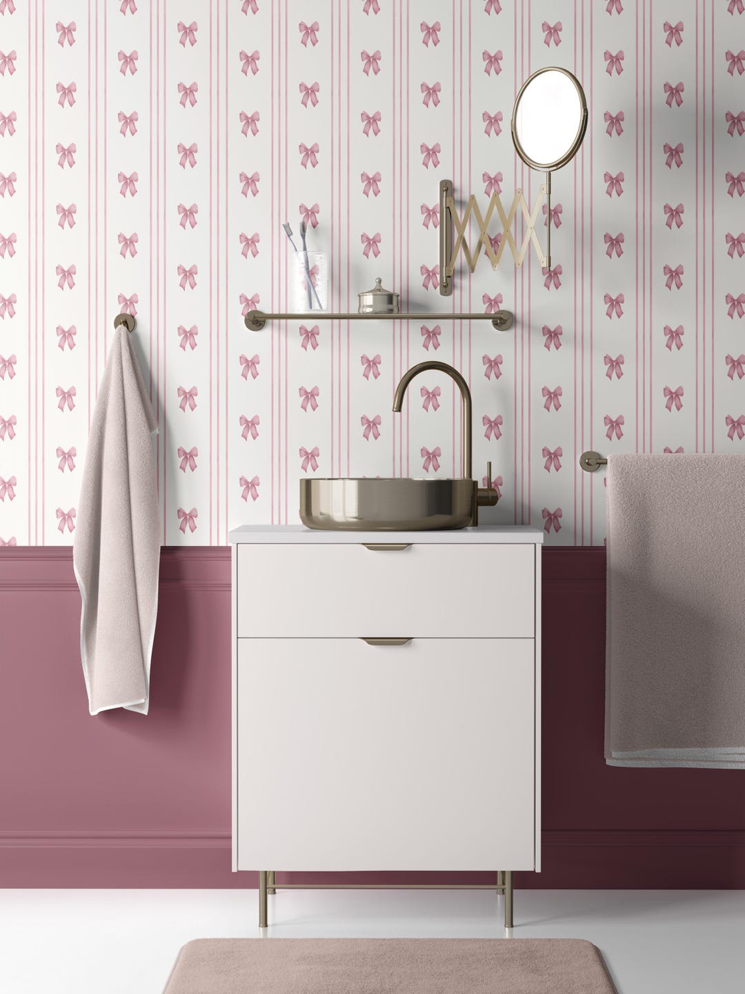 Pink Tailored Bow Wallpaper, Striped Bow Wallpaper, Coquette Nursery ...