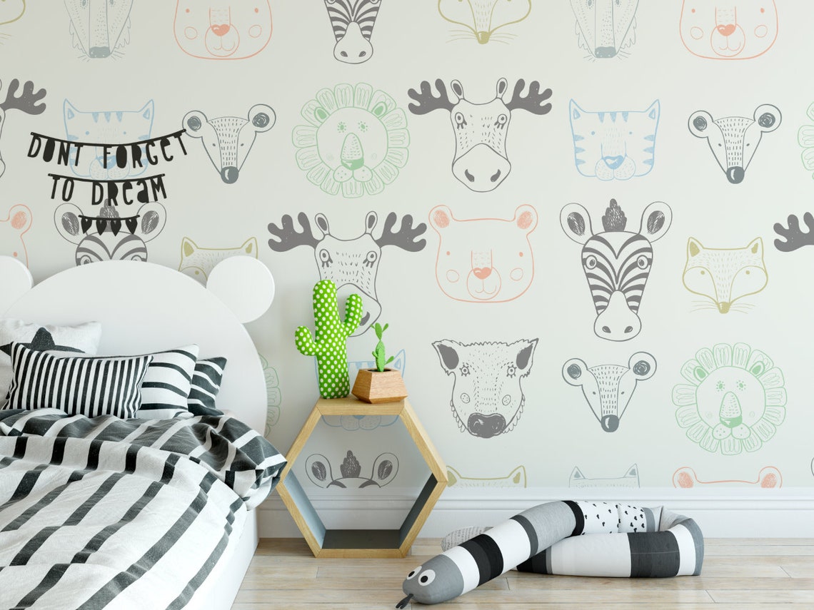 Animal Wallpaper Peel and Stick Wallpaper Animal Decor | Etsy