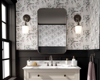 Graue Spatz Vintage Tapete, Vintage Tapete, Vogel Tapete, Hellgraue und rosa Tapete, Spatz Tapete, entfernbar