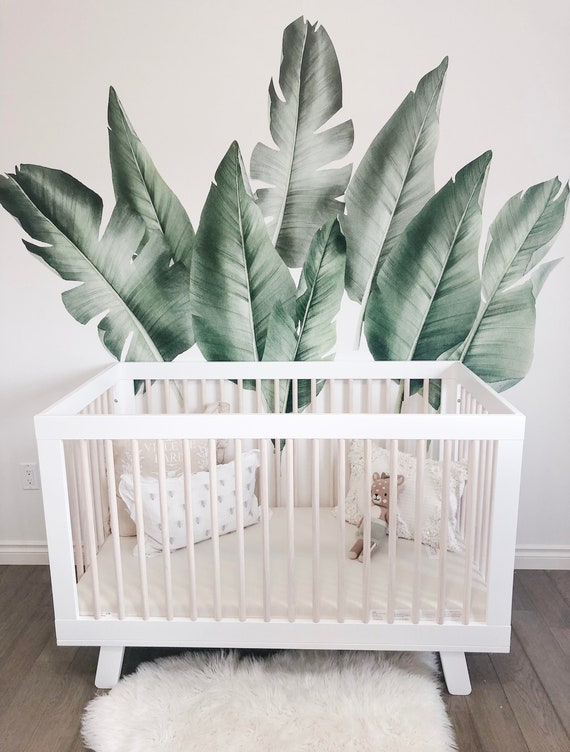 Giant Tropical Leaves, neutral wall decor, neutral wall art, tropical nursery, safari nursery, neutral baby, neutral nursery art, leaf decal