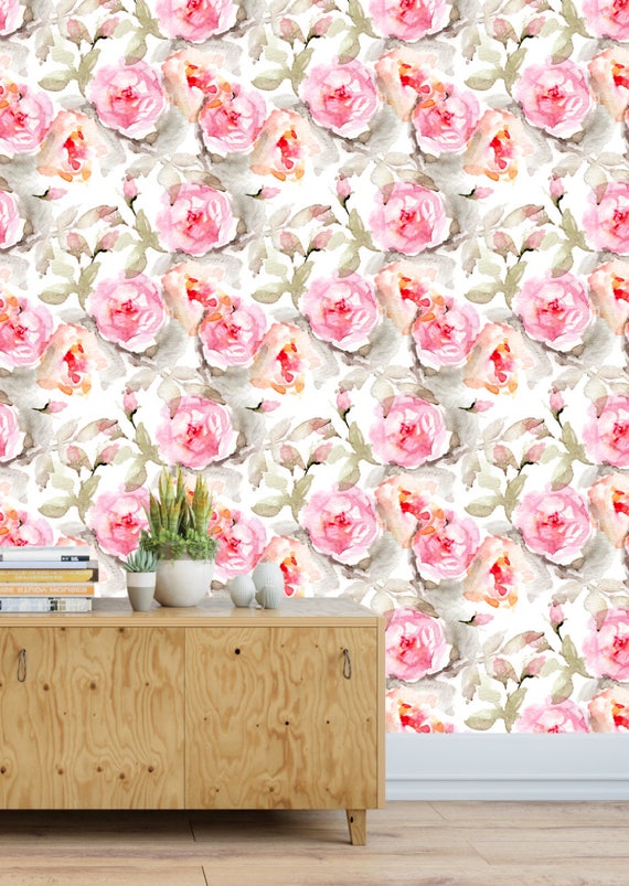 Watercolor nursery wallpaper Wallpaper Flower wallpaper Etsy