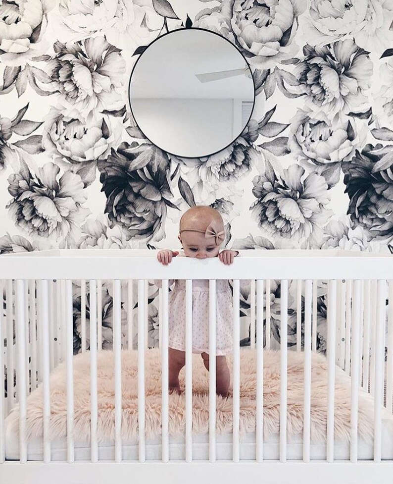 White grey nursery decor white grey flower wallpaper flower wallpaper wall art White grey wall art nursery wall art White grey decor