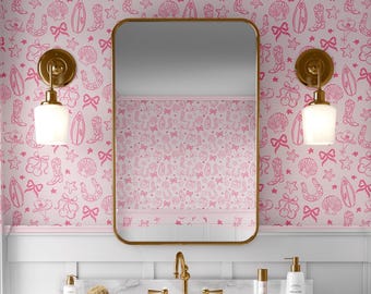 Coastal Cowgirl Aesthetic Wallpaper, Coastal Cowgirl, Western Wallpaper, Coastal Cowgirl Wallpaper. Pink Wallpaper. Bows, Ribbons, Cowboy