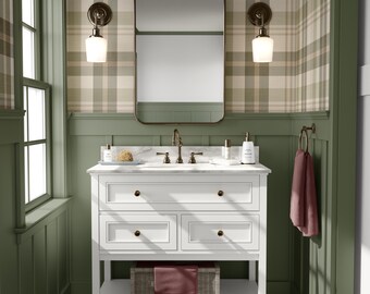 Cambridge Plaid Wallpaper, Green Plaid Wallpaper, Neutral Tartan Wallpaper, Cottage Wallpaper, Peel and Stick Wallpaper, Nursery