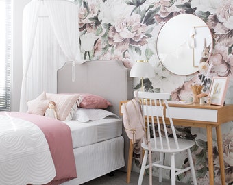 Queen Ann Wallpaper, Removable Wallpaper, Floral Wallpaper, Nursery Wall Decor, Flower Wallpaper, Wallpaper, Baby Girl Nursery Girl Wall