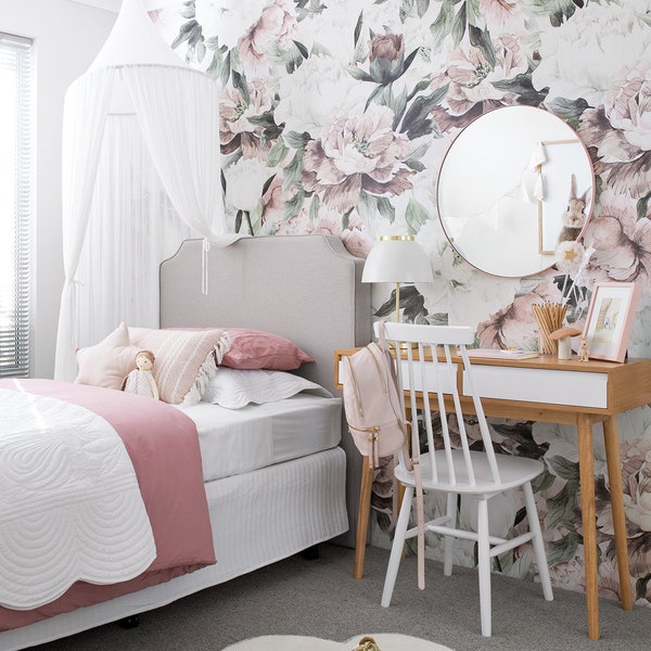 Queen Ann Wallpaper, Removable Wallpaper, Floral Wallpaper, Nursery Wall Decor, Flower Wallpaper, Wallpaper, Baby Girl Nursery Girl Wall