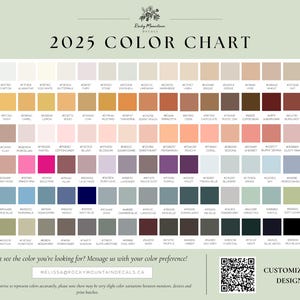 May include: A 2025 color chart by Rocky Mountain Decals featuring a grid of numerous color swatches with hex codes and names. The chart includes a QR code, contact email, and text stating, Don't see the color you're looking for? Message us with your color preference!