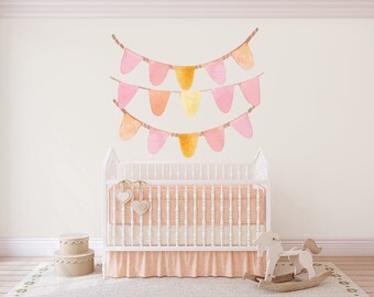 Pastel Bunting Banner Decals, Boho Peel-and-Stick Bunting Banners for Nursery, Wall Decals, Removable Banner Garland, Baby Room Decoration