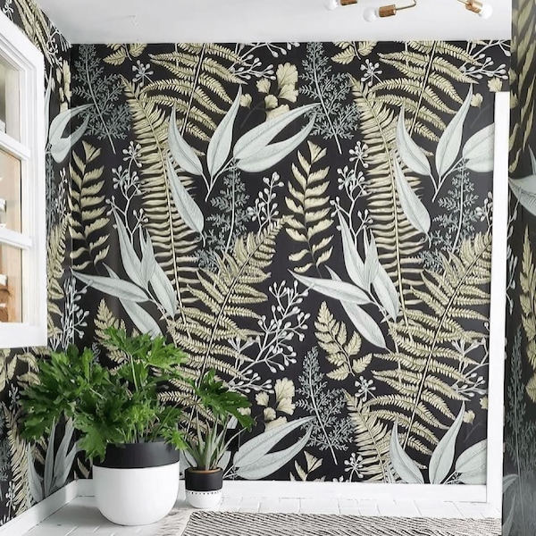 Botanical Bliss Wallpaper | Peel and Stick Wallpaper | Jungle Decor | Removable Wallpaper | Green Decor | Leaves | Office Decor