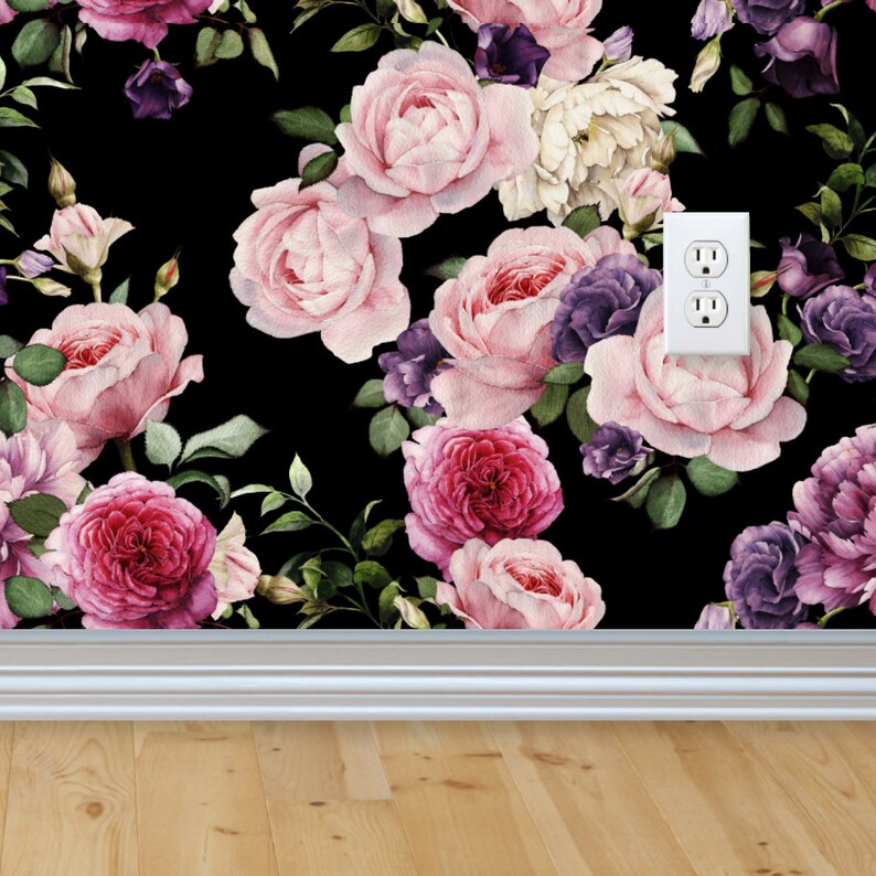 Watercolor Floral Wallpaper, Pink Roses Removable Wallpaper, Vintage Wallpaper, Vintage Decor, Self-adhesive Wallpaper, Vintage Decor image 3