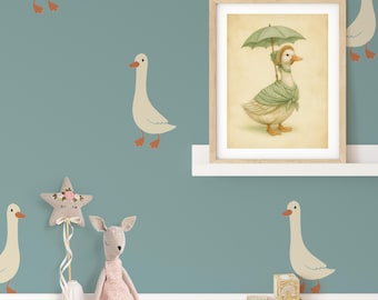 Silly Goose Wall Decals, Goose Stickers for Kids Room, Nursery Wall Decor, Farm Animal Wall Stickers, Playroom Decor