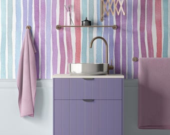 Watercolor Rainbow Stripe Wallpaper, Pastel Stripe Wallpaper, Girls Nursery Wallpaper, Colorful Kids Room Decor, Peel and Stick Wallpaper