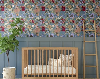 Papel pintado Jardín de la Abuela, Papel pintado azul, Papel pintado fácil de colocar, El mejor papel pintado autoadhesivo, El mejor papel pintado, Papel pintado removible, Azul