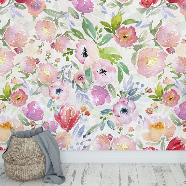 Summer Nights Wallpaper, Removable Wallpaper, Floral Wallpaper, Nursery Wall Decor, Flower Wallpaper, Wallpaper, Baby Girl Nursery Girl Wall