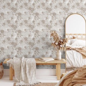 Linen Hydrangea Wallpaper, Thick Peel and stick wallpaper, Peel and stick wallpaper vintage, classic wallpaper, neutral wallpaper design