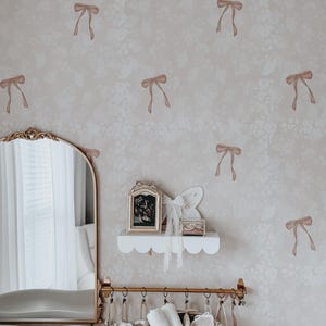 Bow Wallpaper, Elegant Bows, Soft Pink Bow Wall Paper, Girl Wallpaper, Removable wallpaper, Bows Decor, Vintage Bow Decals, Coquette Bows