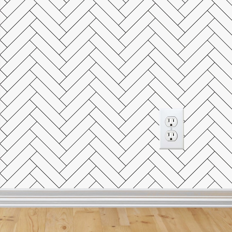 Monochrome Herringbone Wallpaper Peel and Stick Wallpaper Etsy Canada