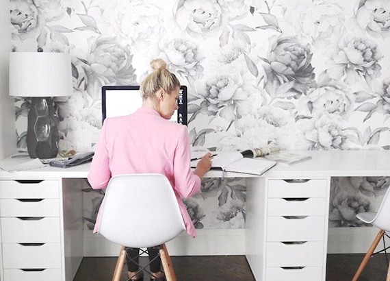 Minimal Floral Wallpaper. Removable and Self Adhesive. Peel and Stick Wallpaper. Designer Wallpaper. Floral Wall Mural. Removable Wallpaper.