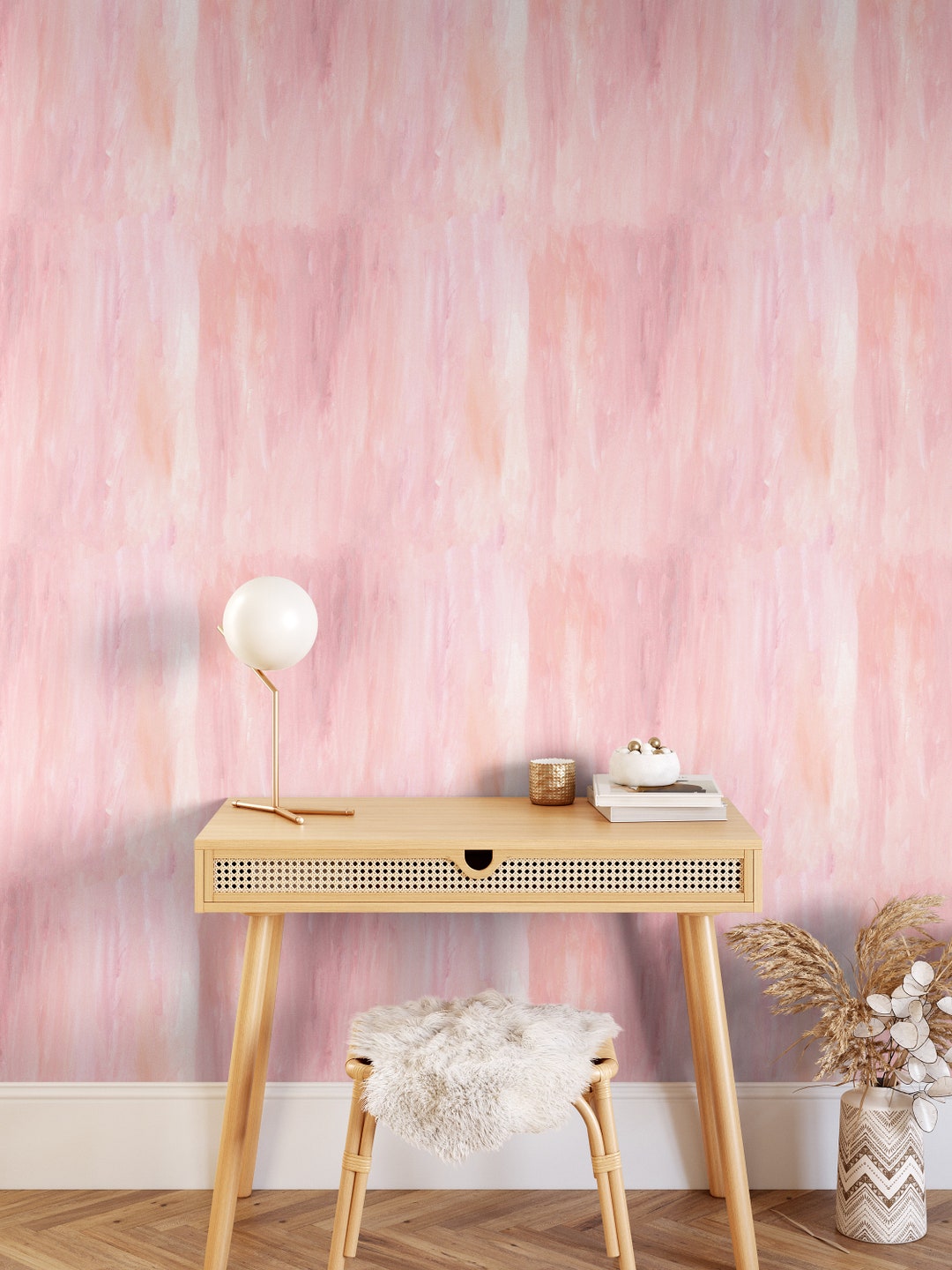 Pink Limewssh Pink Watercolor Limewash Wallpaper, Pink Accent Wall, Pink Abstract ...