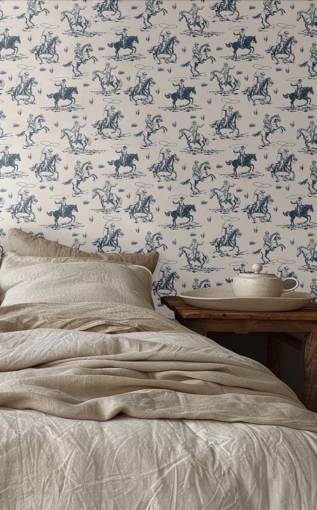 Wild West Wallpaper, Vintage Cowboy Wallpaper, Western Nursery Wall Decor, Peel and stick on wallpaper, Horse Decor, Cowboy Wallpaper