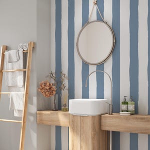 Eclectic Blue Stripe Wallpaper, Peel and Stick Wallpaper. Boy Nursery Wallpaper. Boy Nursery Decor. Removable Wallpaper, Blue Accent Wall