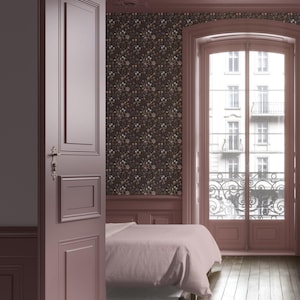 Tiny Floral Vintage Wallpaper. Dark Floral Design. Removable Accent Wall Decor. Classic Flower Wallpaper. Color Drench Decor. Accent Wall