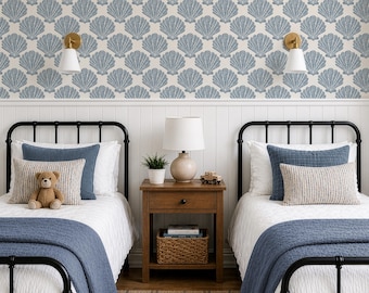 Tidepool Shell, Coastal Shell Wallpaper | Blue Beach Wallpaper, Peel and Stick Wallpaper