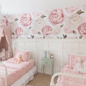 Bridgette Wallpaper. Peony Wallpaper. Wallpaper baby room. Flowers. Kids Room Floral. Reusable Wallpaper. Removable. Kids Wallpaper. Vintage