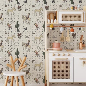 Howdy Partner Cowboy Wallpaper for Kids, Western Nursery Wallpaper, Cartoon Cowboy Theme Decor, Removable Rodeo Wallpaper, Horse and Cowboy